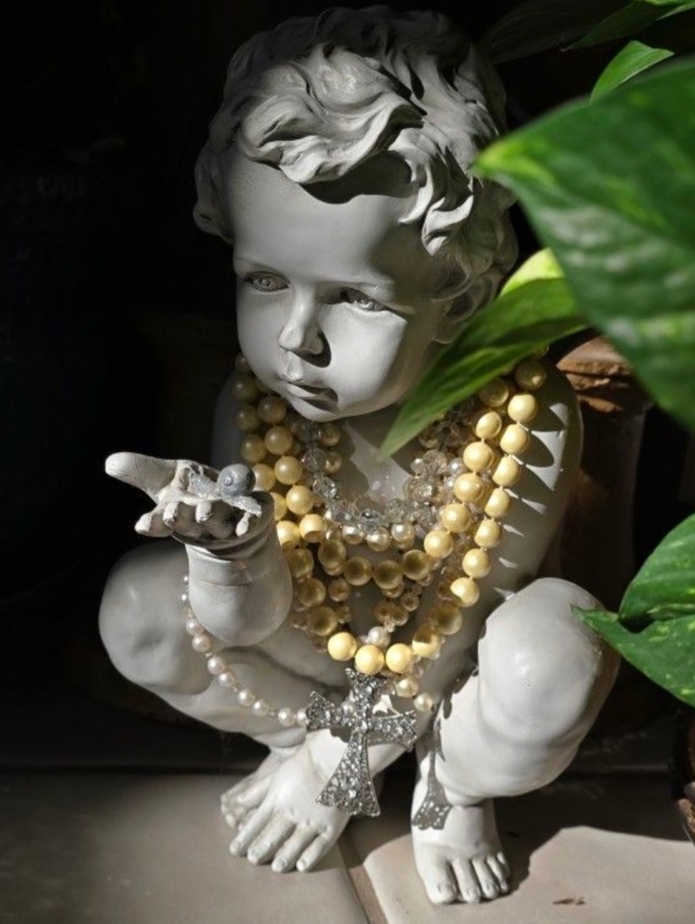Cherub Statue with Vintage Jewels